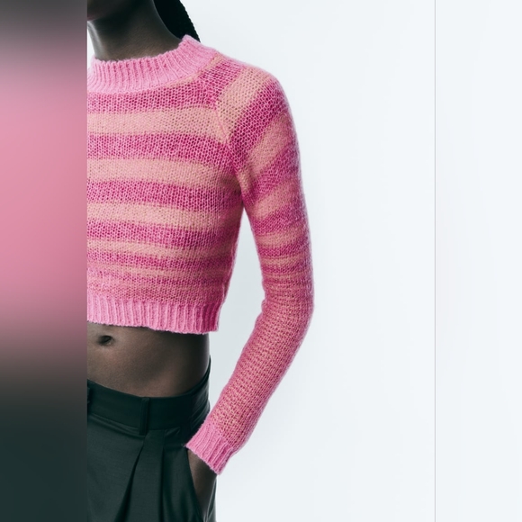 ZARA STRIPED CROP KNIT SWEATER - Picture 4 of 9